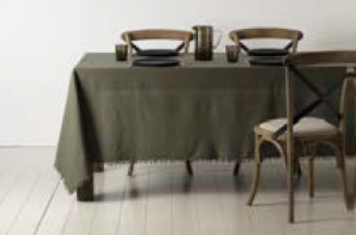 Tafelkleed Nalia groen - 320 x 160 cm - Lang tafelkleed groen met franje - Cote Table