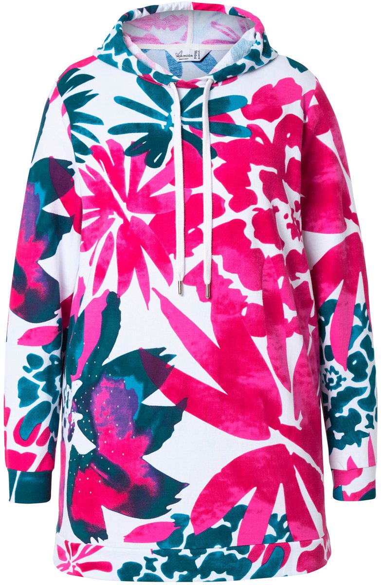 MIAMODA - Dames - Hoodie bloemenpatroon capuchon lange mouwen - Donkerpetrol - Maat 46