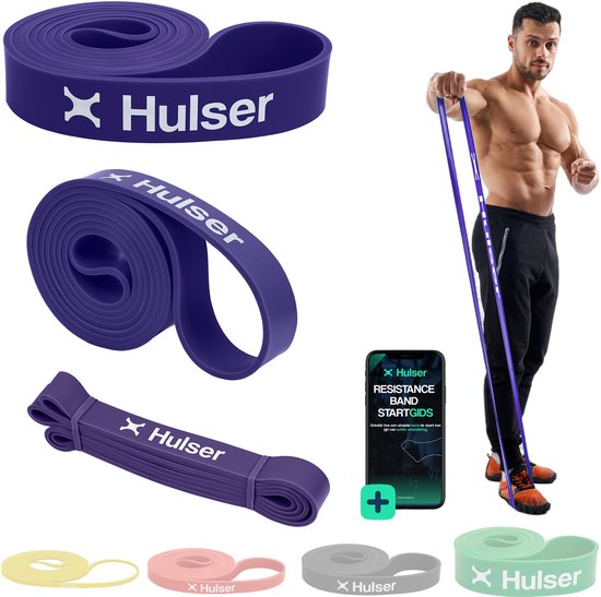 Hulser Resistance band 16 tot 40 kg - 104 / 208 cm - Met digitale startgids - Weerstandsband voor pull up - Fitness weerstandband - Stretch elastiek - Bands - Power band weerstandselastiek - Paars