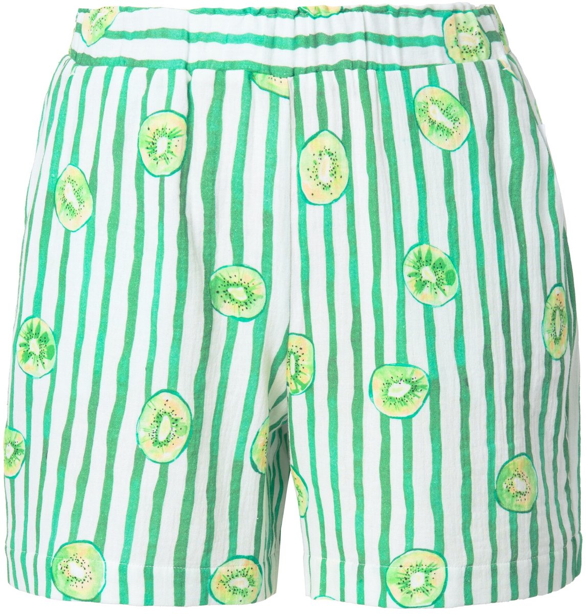 Studio Untold - Dames - Gestreepte shorts wide legs fruitprint - Lichtgroen - Maat 50