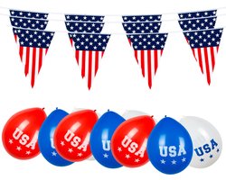 Amerika/USA thema versiering set - vlaggetjes en ballonnen - Amerikaanse feestartikelen - stars and stripes - United States of America party
