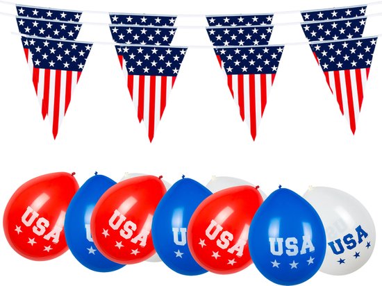 Amerika/USA thema versiering set - vlaggetjes en ballonnen - Amerikaanse feestartikelen - stars and stripes - United States of America party