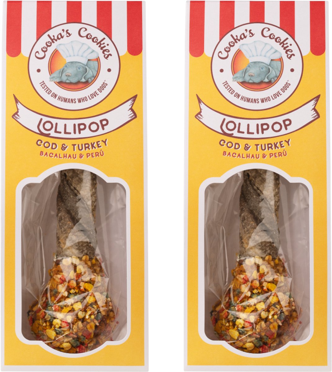 Cooka Cookie's - Grote Lollipop Hondensnacks - 100% Natuurlijk met Kabeljauw en Kalkoen-2-PACK-Voordeel Set