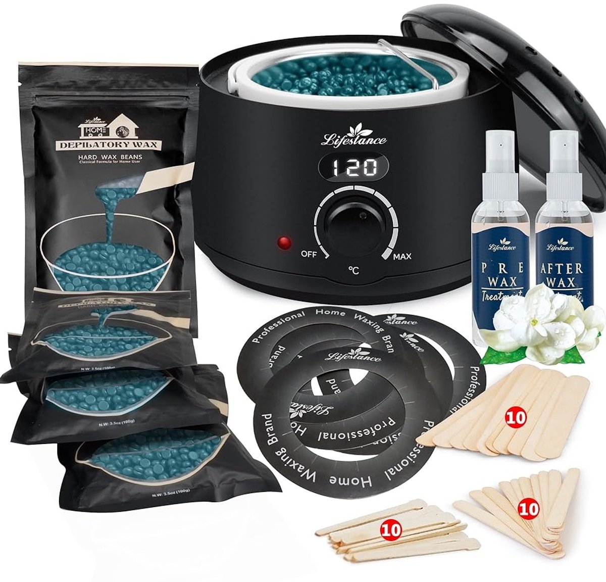 Lifestance Wax Set voor Thuis – Wax Apparaat, Wax Verwarmer & Wax Heater – 400g Hard Wax Beans, Wax Bonen & Wax Parels – Complete Ontharingskit voor Gezicht, Benen, Oksels & Brazilian