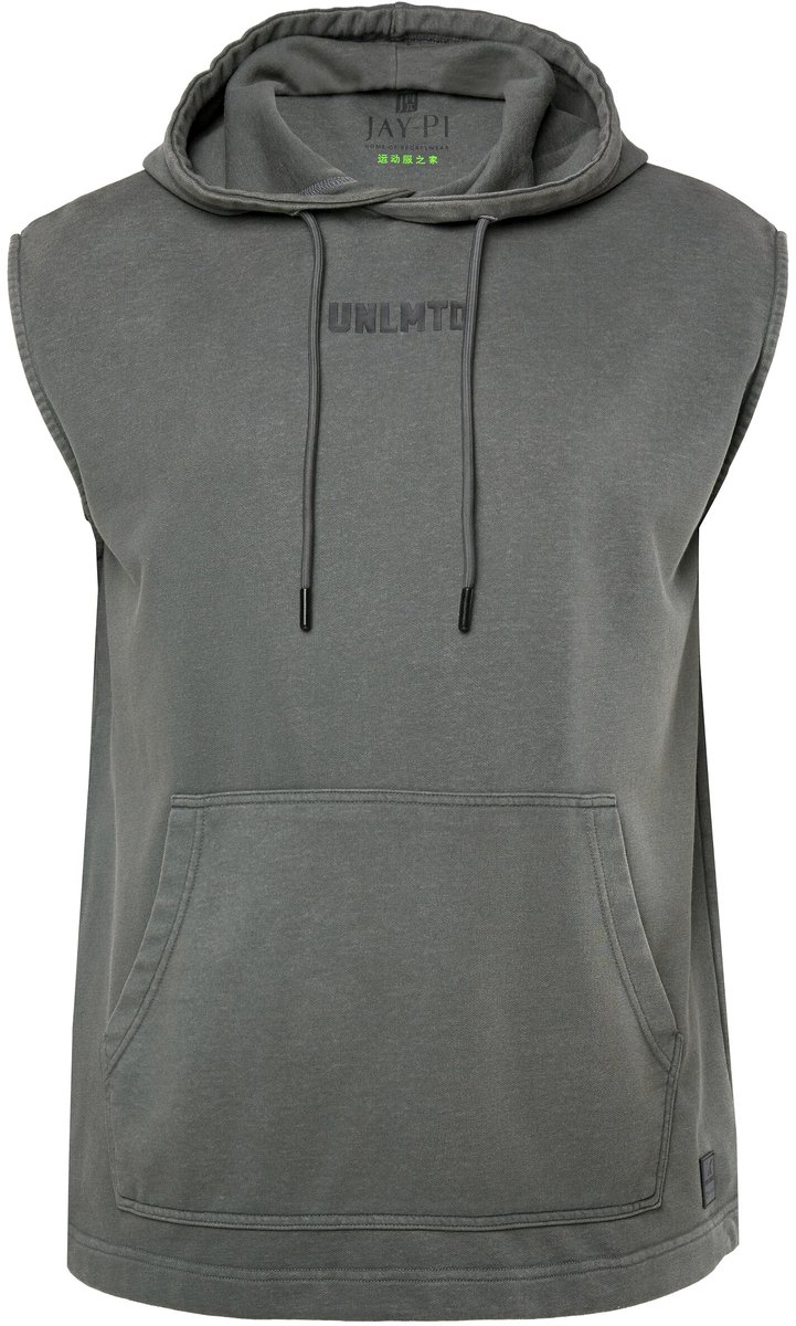 JAY-PI - Heren - Hoodie Buik-Fit fitness sweatstof capuchon mouwloos - Donkergrijs - Maat L