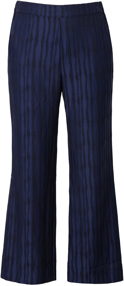 Ulla Popken - Dames - Broek structuur wijde rechte pijpen - Donkermarine - Maat 56