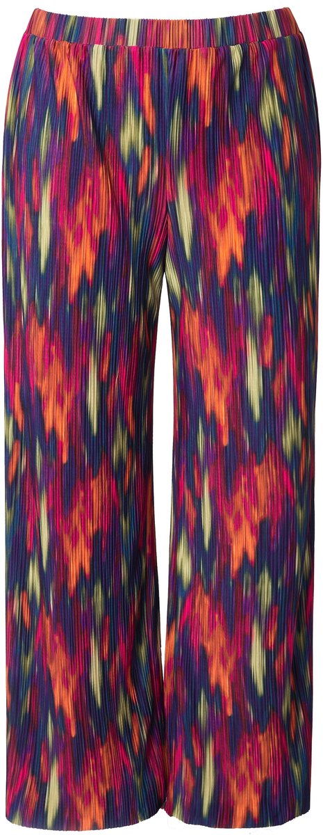 MIAMODA - Dames - Geplooide broek wijde rechte pijp kleurig motief - Donkerblauw - Maat 56