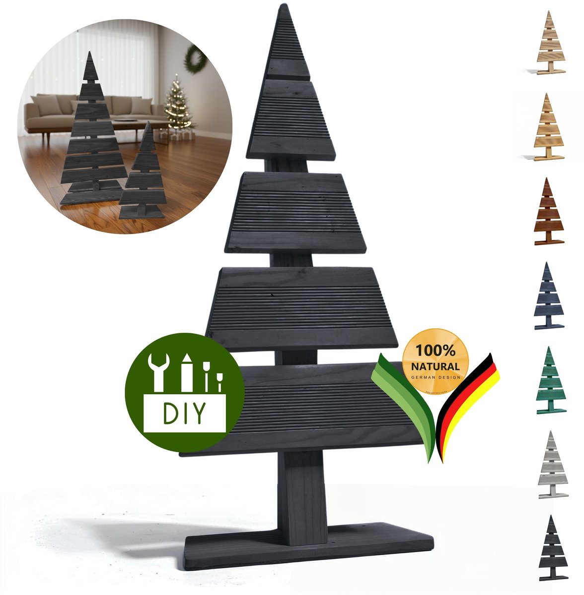 be4nature Kerstboom Hout Hoogte 60 cm Voetbreedte 27 cm Alternatief Kerstboom Decoratie Houten Kerstbomen Kleine DIY Houten Kerstboom Kerstmis Boom Zwart