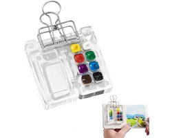 Draagbaar aquarel palet met 8 rasters en clip – Palet – Verfdoos – Aquarelpalet – Metalen clip – Acryl paletdoos – Opvouwbaar – Schetsboekpalet – Reisverfbak – Schetstool voor buiten (Verf niet inbegrepen) – Voor aquarel, gouache en acrylverf