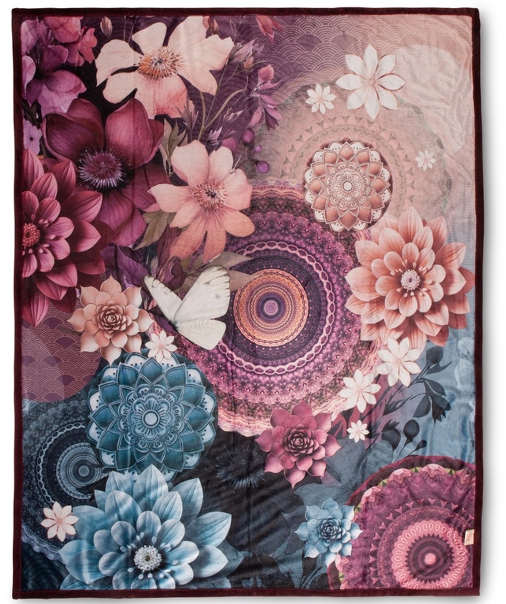 HIP Plaid 130x160 cm - Mandala en Bloemen Print - Multi - Polyvelvet - Oeko-Tex Gecertificeerd