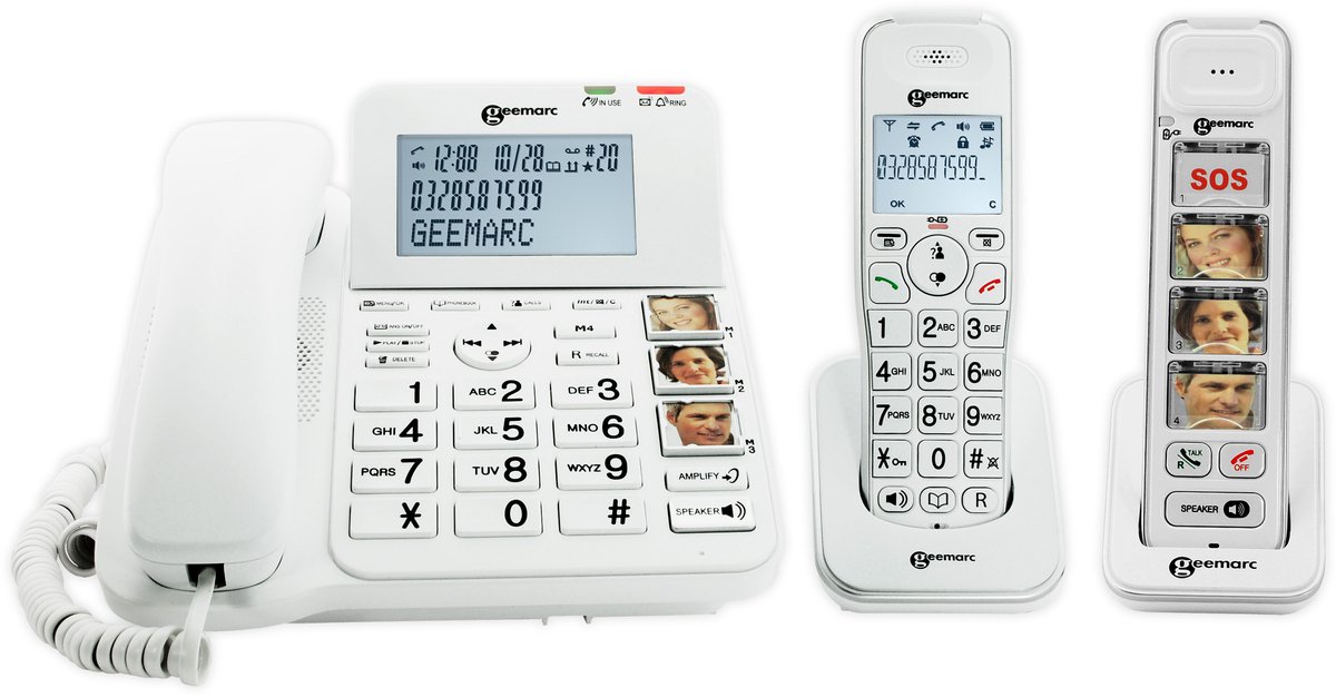 Vaste telefoon met 3 fototoetsen + draadloze telefoon + 2e draadloze telefoon met 4 fototoetsen combi - 30 dB geluidsversterking - SLECHTHORENDEN - SLECHTZIENDEN - senior 295