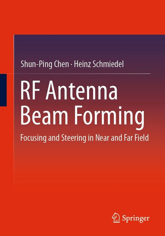Couverture de livre : 'RF Antenna Beam Forming' par Shun-Ping Chen et Heinz Schmiedel, dégradé orange et violet.