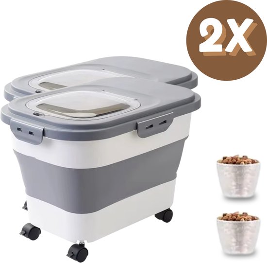Conteneur pour nourriture pour chien 40 L - Pack économique - Conteneur pour nourriture pour chien - Conteneur de rangement - Roulettes - Cuisine - 20 L - 7,2 kg - Grijs