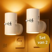 Best Active Nachtlampje Stopcontact met Bewegingssensor - 2 stuks - Dag- en Nachtsensor - Stekkerlampen - 10,7 x 9,3 cm - Volwassenen - Boven en Onder Verlichting - Dimbaar - Stekkerspot - Nachtlamp - Wit