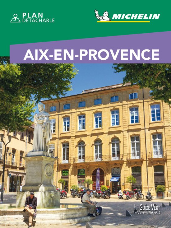 Michelin Le Guide Vert Week&GO Aix-en-Provence: een gevel met een standbeeld, plein en bomen.