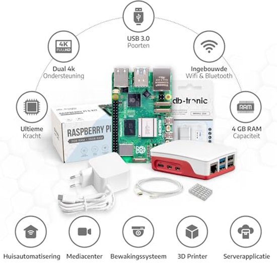 Voeding Raspberry Pi 4 Raspberry Pi 5 4GB Starter Kit met 64GB en USB-C Voeding | bol