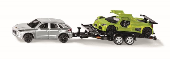 SIKU 2544, Porsche Macan met transportaanhanger en sportwagen Gumpert Apollo, schaal 1:55, metaal/kunststof