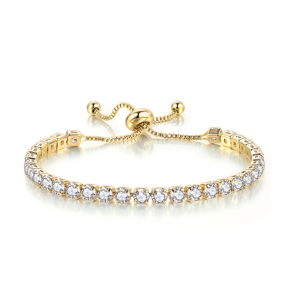 Sjika - Gold plated tennisarmband met zirkonia – Luxe verstelbare damesarmband – Elegant & fonkelend design – Perfect cadeau voor haar