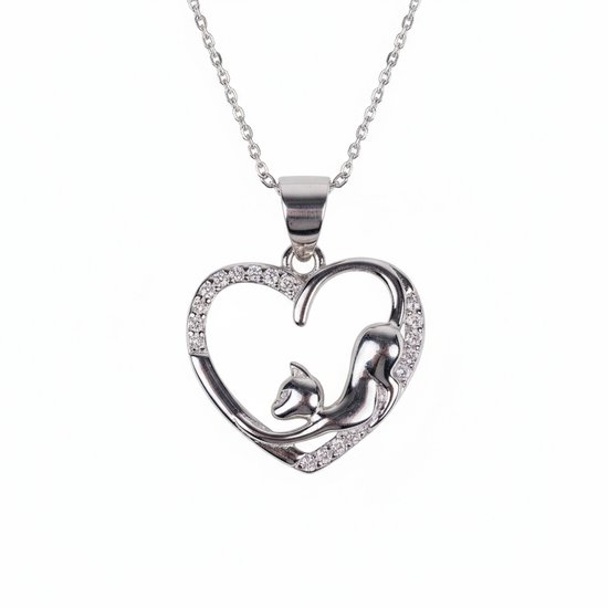 Titanix Ketting Dames 925 Sterling Zilver Hartje And Poes Hanger 
