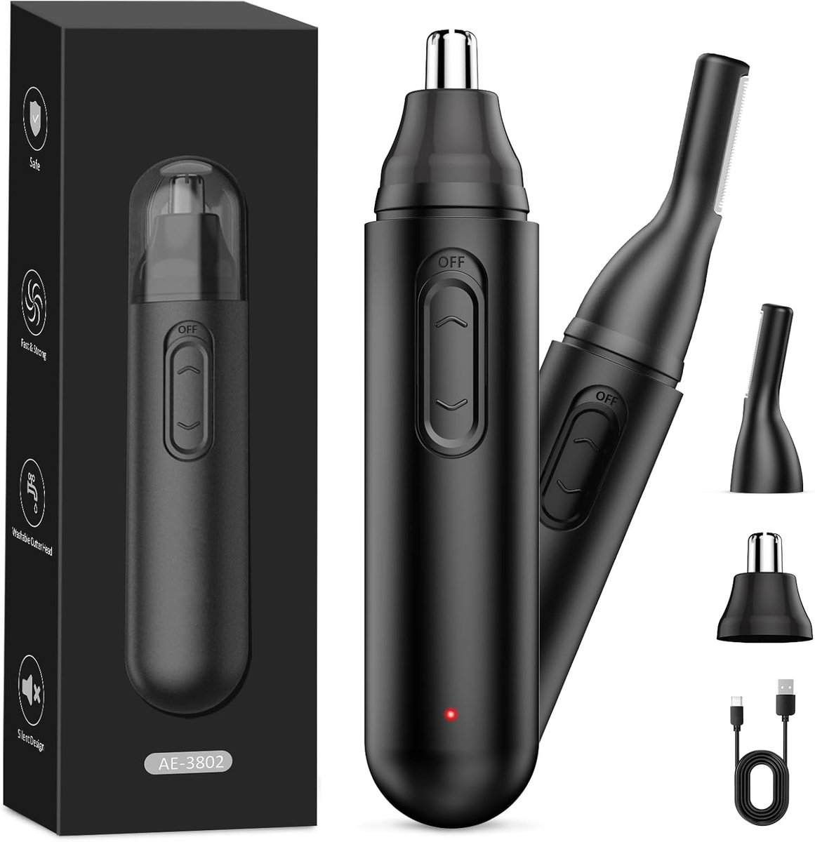 Neushaartrimmer voor Mannen - USB Oplaadbare Pijnloze Trimmer - Voor Neus, Oren en Wenkbrauwen - Voor Mannen - Gezichtstrimmer - Zilver - 1 Stuk