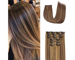 Clip-in haarstukjes set van 6 stuks, rechte nep extensions zonder zichtbare naden, 24 inch hittebestendig synthetisch haar, rechte extensions zonder zichtbare naden voor vrouwen, minimale geur, weinig haaruitval, stijl 6