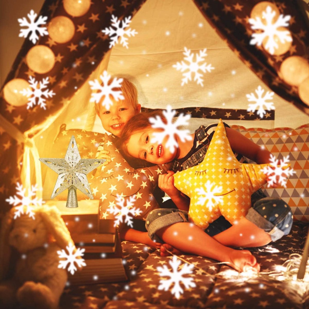 Projectorlamp - Sneeuw projector verlichting - Sneeuwvlokprojectorlamp - Kerstboom Topper - sneeuwvlokken licht projector voor Kerstmis - Snow Projector - LED-sneeuwspot voor binnen - huisdecoratie- Voor kerstboomversiering - Goud – foto 7
