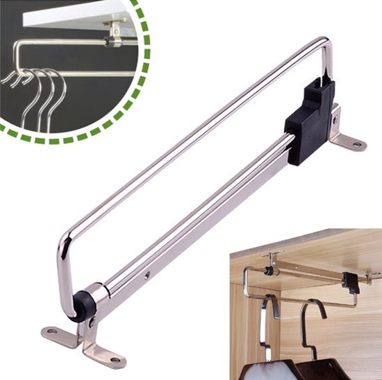 Uitschuifbare kledingroede voor het uittrekken van de kleerhangers