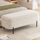 Banc de rangement Guyii Meubella Poufs , Banc de rangement moderne 120 cm - Banc en velours avec espace de rangement - Banc de chambre - Blanc crème - Pieds en métal