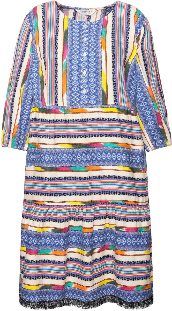 Angel of Style - Dames - Jurk A-lijn motiefstrepen knoopsluiting 3/4-mouwen - Duifblauw - Maat 50