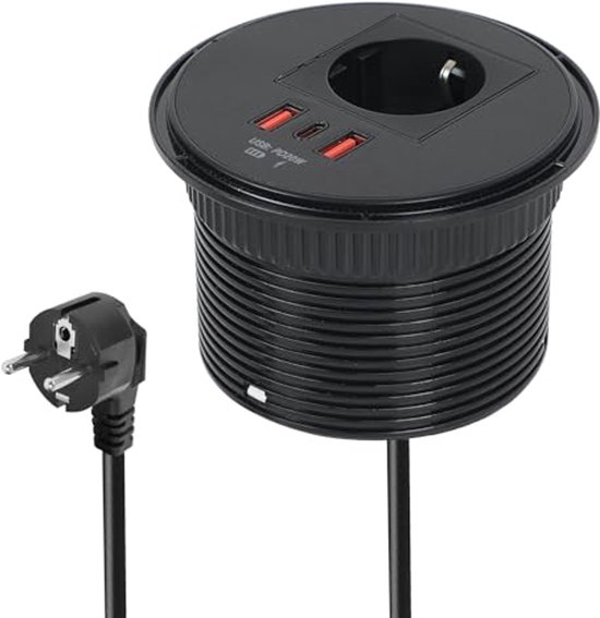 Indux Lift verzinkbare randaarde wit keuken stopcontact in werkblad met verlichting, 2 x USB en draadloos