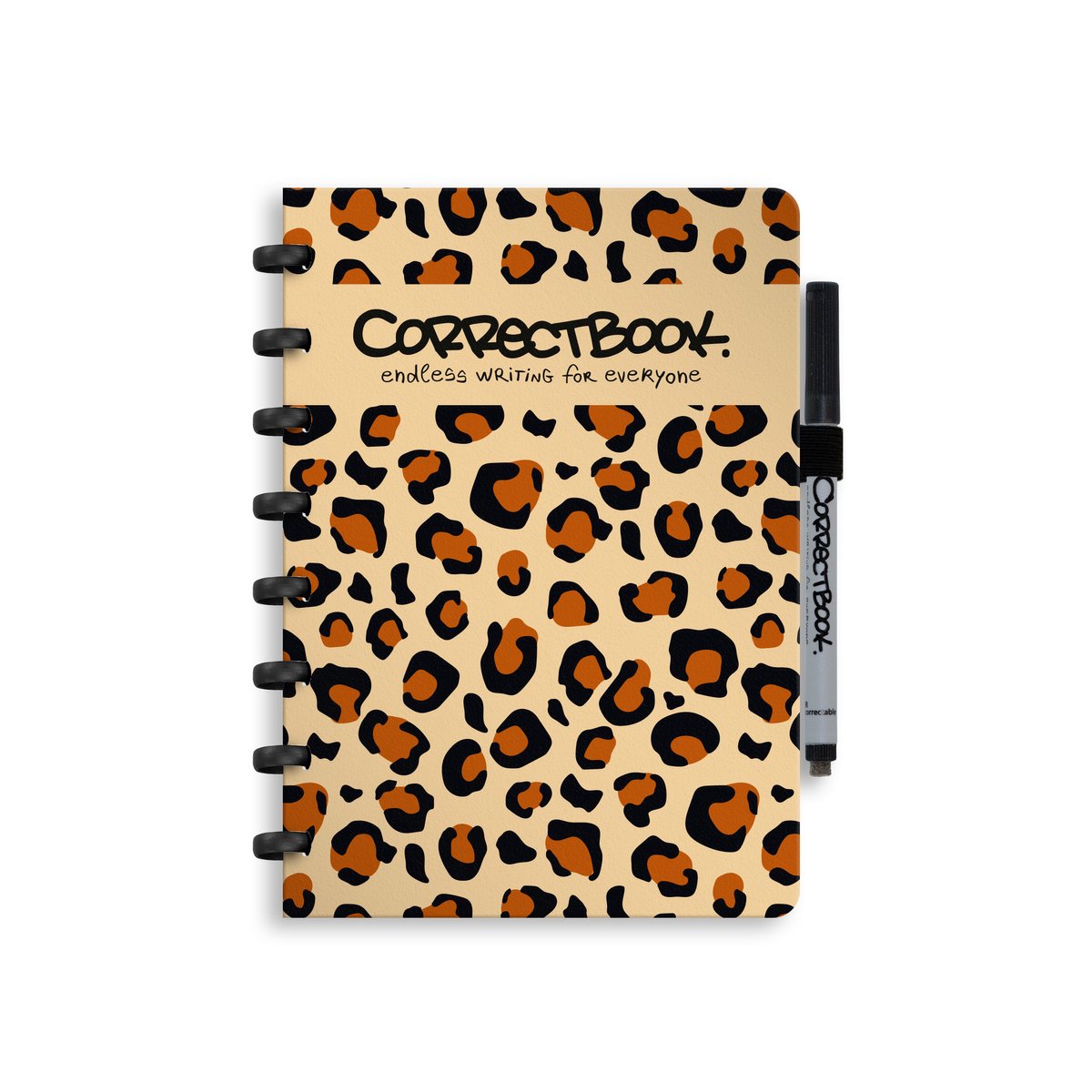 Correctbook A5 Uitwisbaar Notitieboek – Powerful Leopard – Blanco – Herbruikbaar schrift – Inclusief pen & wisdoekje – Aanvulbaar met extra pagina’s