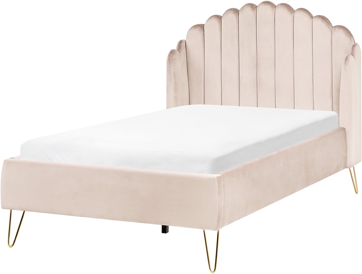 Beliani AMBILLOU - Tweepersoonsbed - Lichtbeige - 120 x 200 cm - Polyester