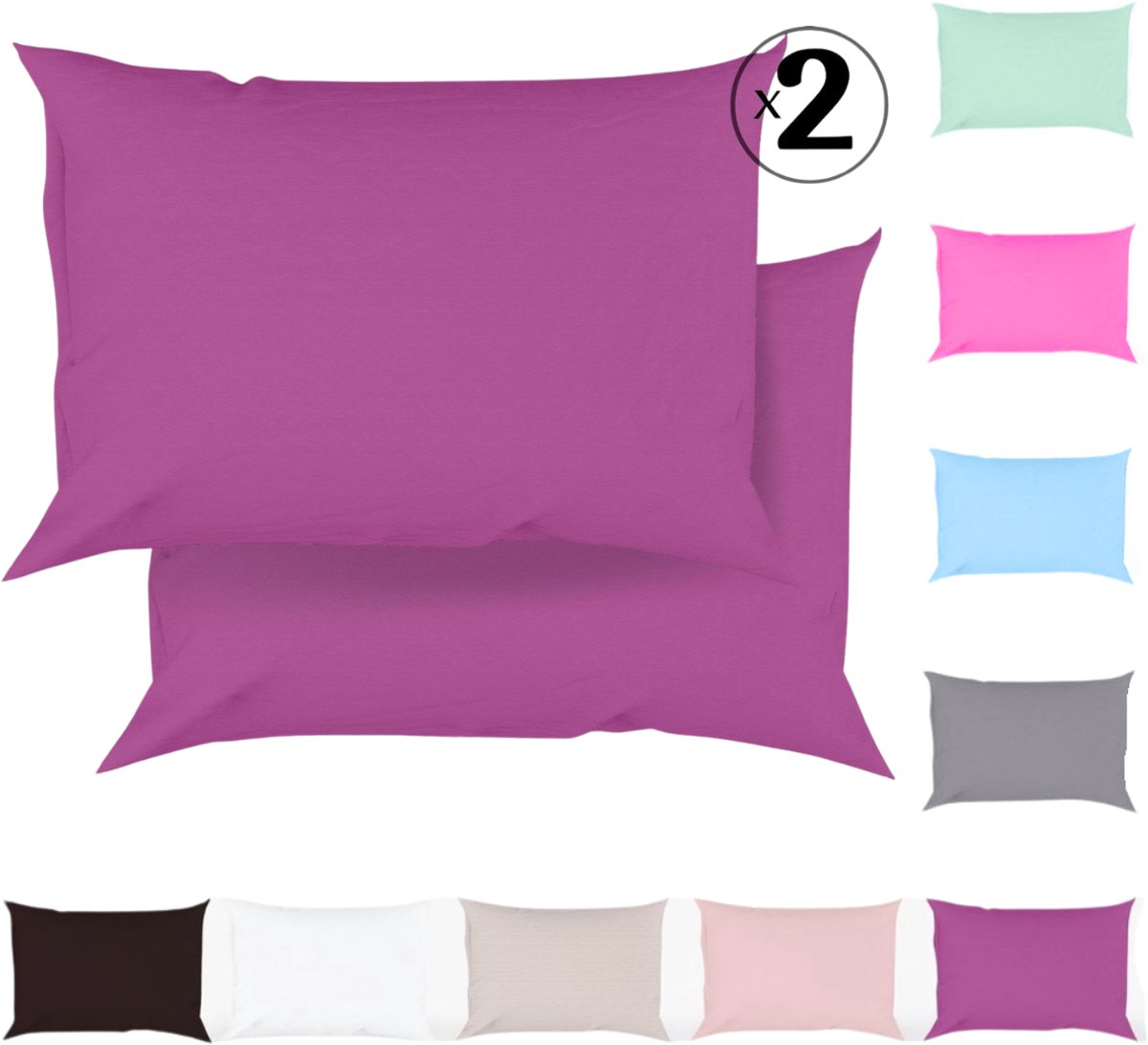 Tavas Kussenslopen 50 x 70 cm Set van 2 Paars Katoen 100% Hotelkwaliteit Kussensloop met rits