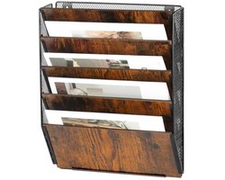 Hangende Wandorganizer met 5 Compartimenten - Houten Documenten en Tijdschriften Opslag voor Kantoor en Thuis