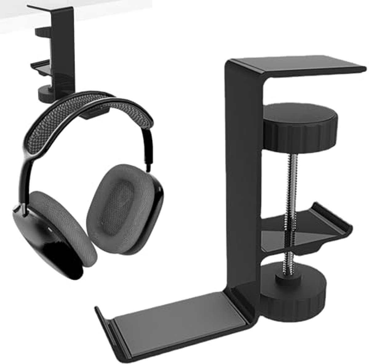 Hoofdtelefoonhouder voor Gaming en Onder Bureau, Universele Aluminiumlegering, Koptelefoonstandaard en Hanger, Zwart