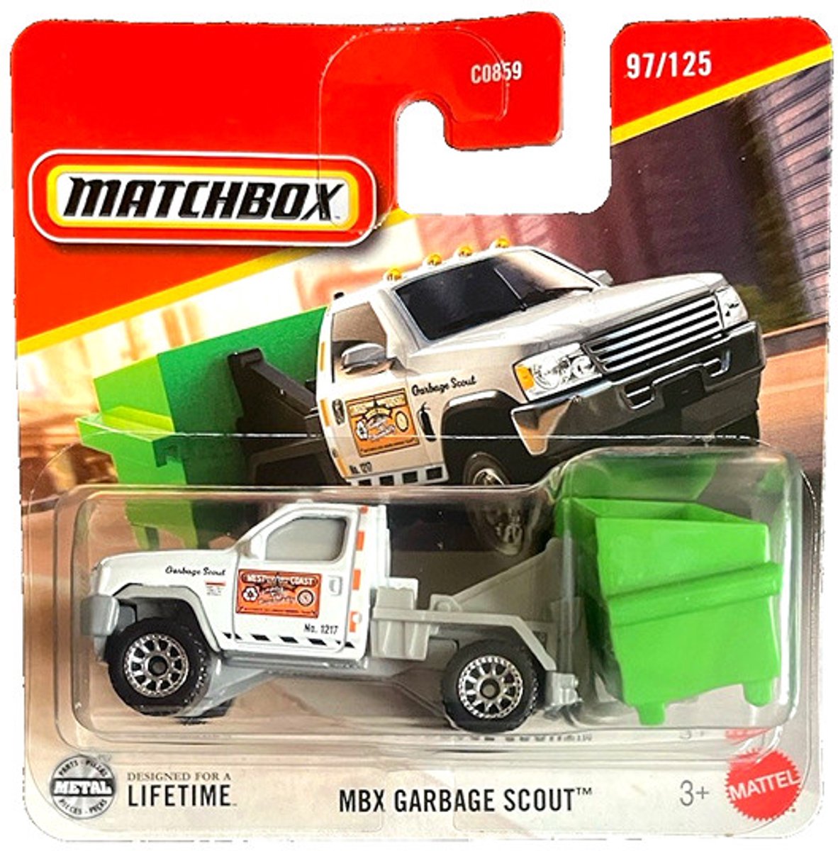 MATCHBOX MBX GARBAGE SCOUT TRUCK WHITE GREEN 97/125 METAL (1:64) SHORT CARD