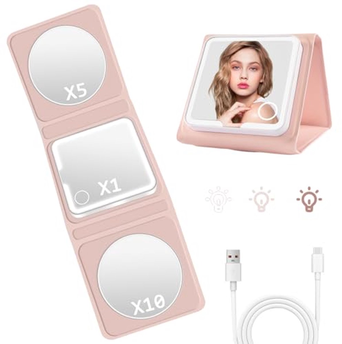 LED Make-upspiegel met Verlichting en Vergroting, Draagbare Opvouwbare Zakspiegel
