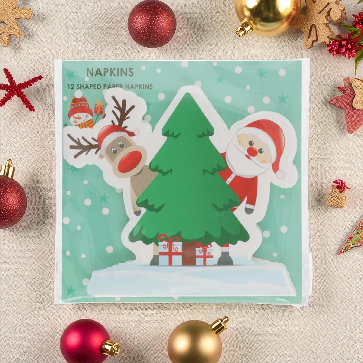 Image of 5-pack papieren servetten met kerstman, rendier & kerstboom