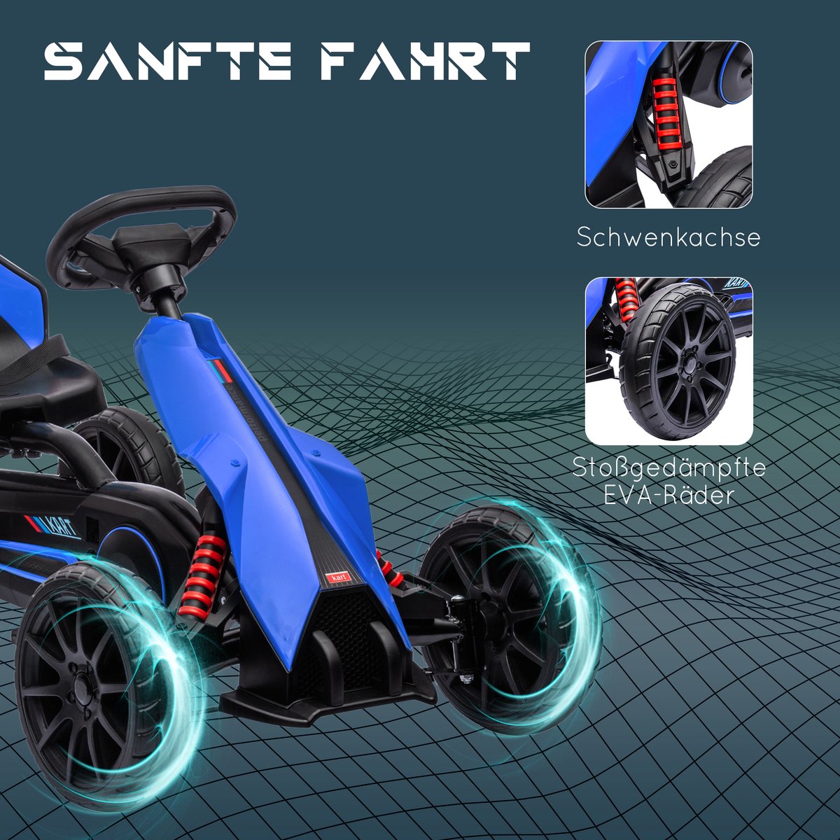 HOMCOM Pedal Go Kart Metall, Kunststoff 100L x 58B x 58,5H cm Blau — afbeelding 6