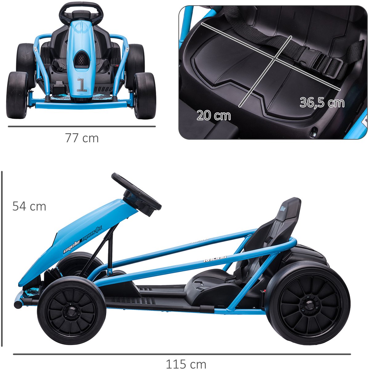 HOMCOM Elektrische Kart voor Kinderen Kunststof, Metaal 115L x 77B x 54H cm Blauw — afbeelding 8