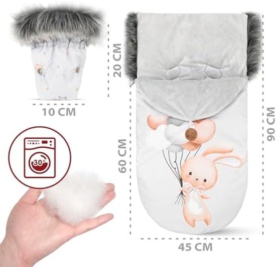 PromoHome Winter Voetenzak Kinderwagen en Buggy Premium Set 90x45 cm - Warme Geïsoleerde Voetenzak met Handschoenen voor Ouders - Universele Pasvorm Baby Accessoire van Merkloos — afbeelding 3