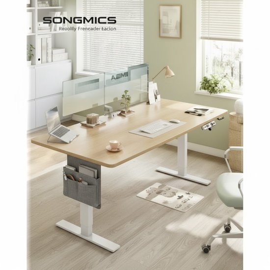 JUMMICO Elektrisch In Hoogte Verstelbaar Bureau met USB Oplaadpoort, Elektrisch Staand Bureau, 100 X 60 cm, Ergonomisch Bureau, Beige