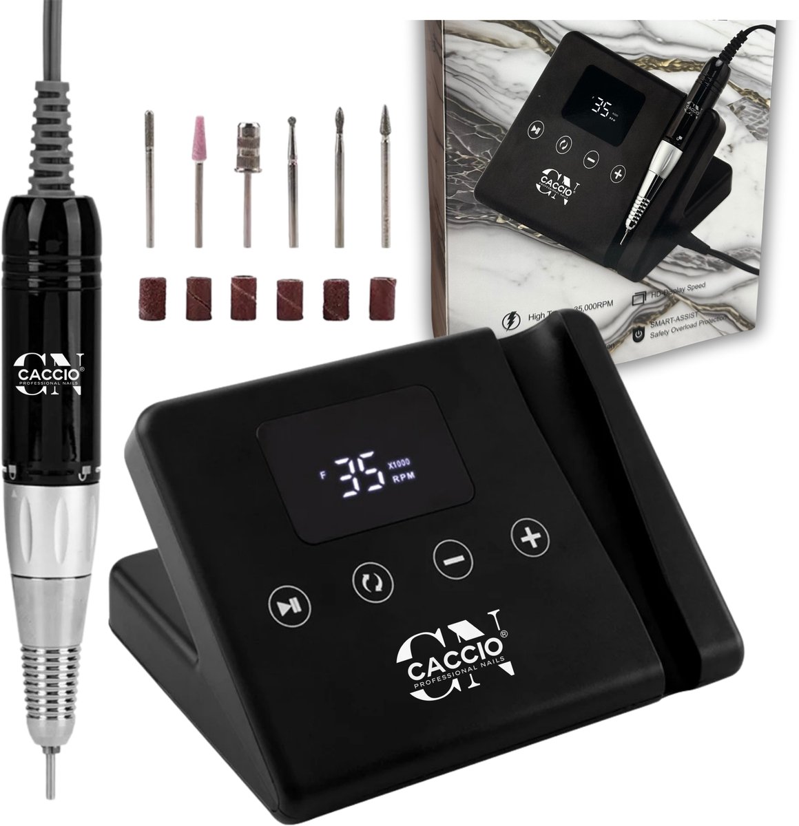 CACCIO® Elektrische Nagelvijl-65W -Zwart 2.0 Premium-35000RPM-Incl.6 nagelbitjes - Nagelvijl - Nagelvijl Elektrische - Manicure en Pedicure Voeten en Handen - Elektrische nagelfrees - Acrylnagels - Gelnagels - Nepnagels-manicure en pedicure set