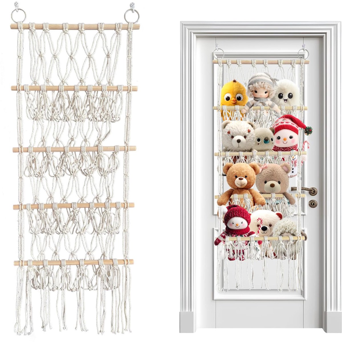 Azomor® Handgemaakte Boheemse Opbergplank voor Knuffels met Houten Clips