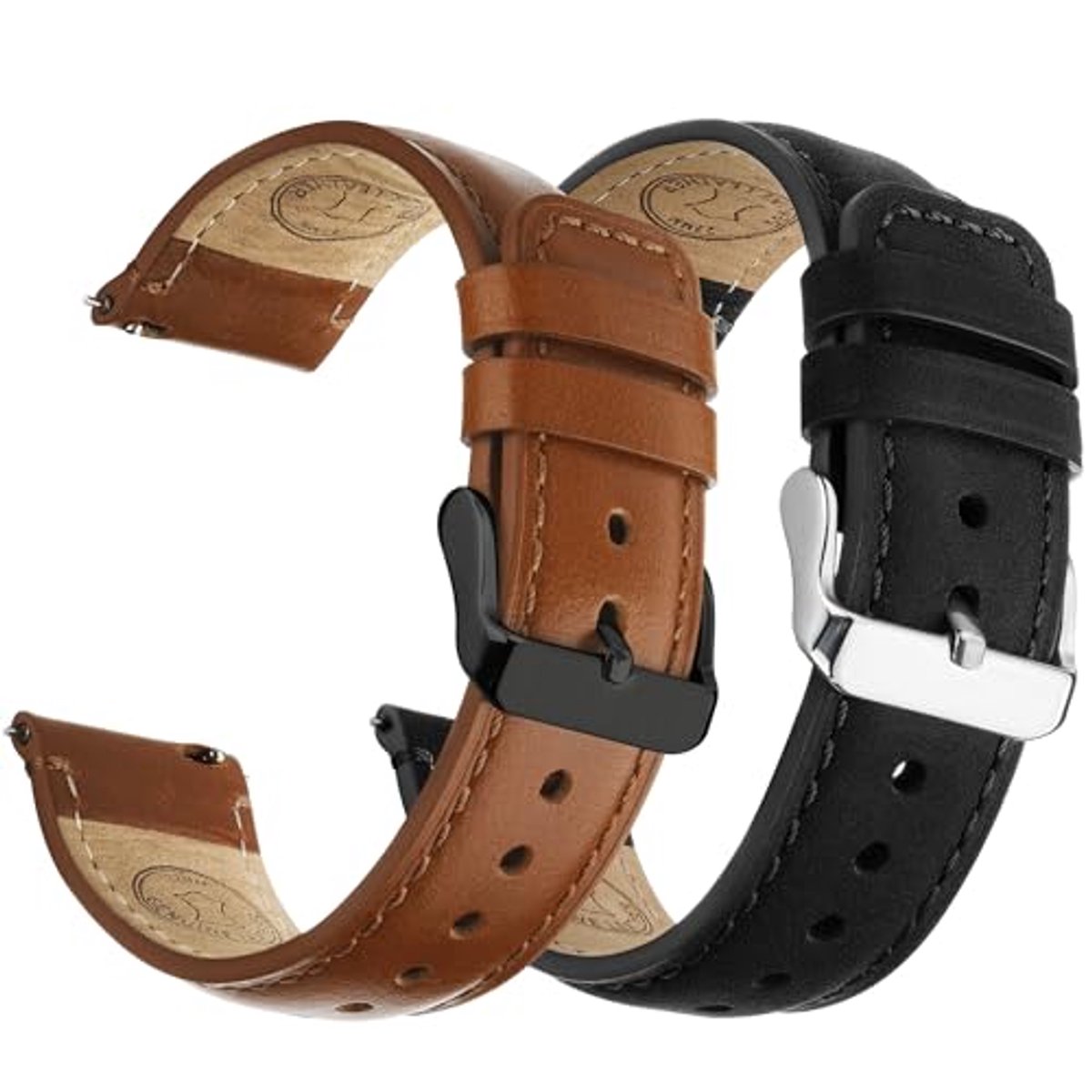 Leren Horlogeband 18mm, 20mm, 22mm met Snelle Bevestiging - Unisex 2-Pack