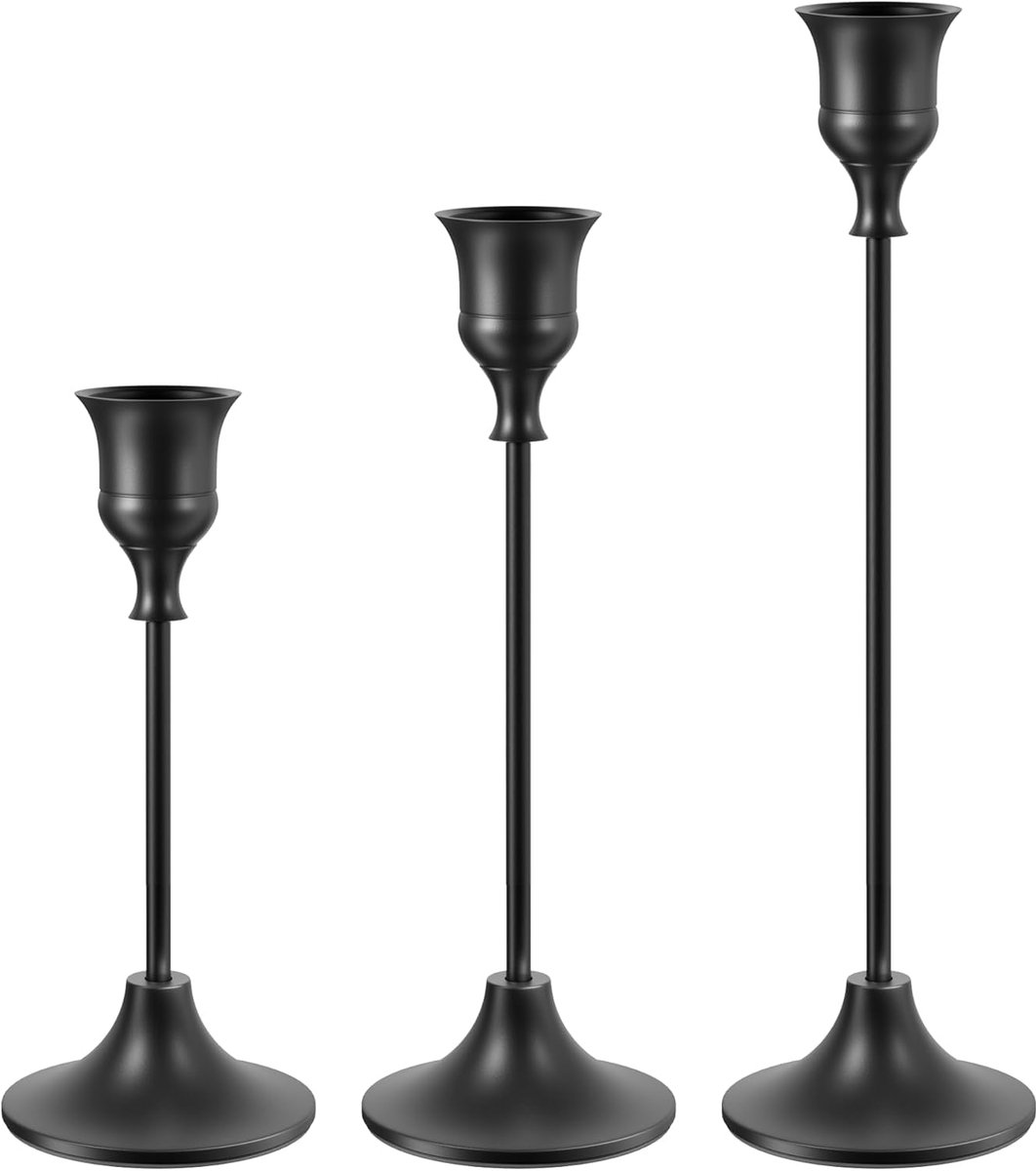 Ibenzoa Set van Drie Elegante Zwarte Metalen Kandelaren voor Diverse Decoraties