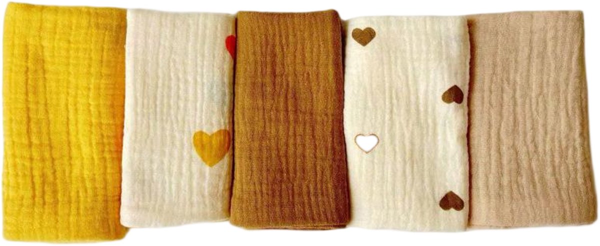 Image of 5-pack baby mousseline gezichtshanddoeken - pasgeboren handdoekset - 25 x 25 cm gezichts- en badhanddoeken - herbruikbare baby gezichtshanddoeken - 100% katoen - zacht en ademend - maat M