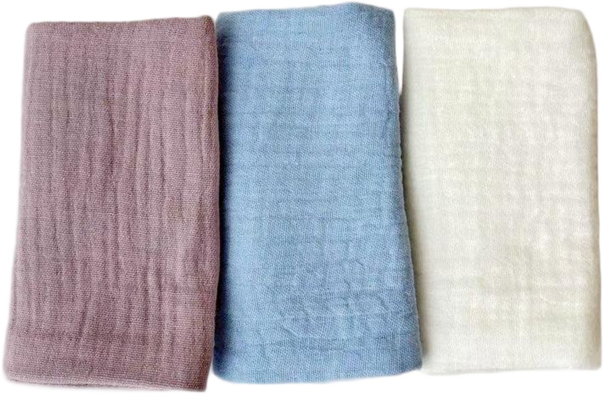 Image of 3-pack baby mousseline gezichtshanddoeken - pasgeboren handdoekset - 25 x 25 cm gezichts- en badhanddoeken - herbruikbare baby gezichtshanddoeken - 100% katoen - zacht en ademend - W-stijl