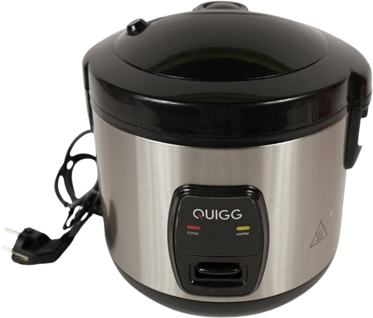 Quigg Rijstkoker – 1 Liter - Inclusief Stoominzet, Lepel & Maatbeker – Rijstkokers - 5 porties - Warmhoudfunctie – 400 Watt - Uitneembare Kom met Anti-aanbaklaag – Compact Keukenapparaat 23 cm – Rijstkoker klein - Zilver