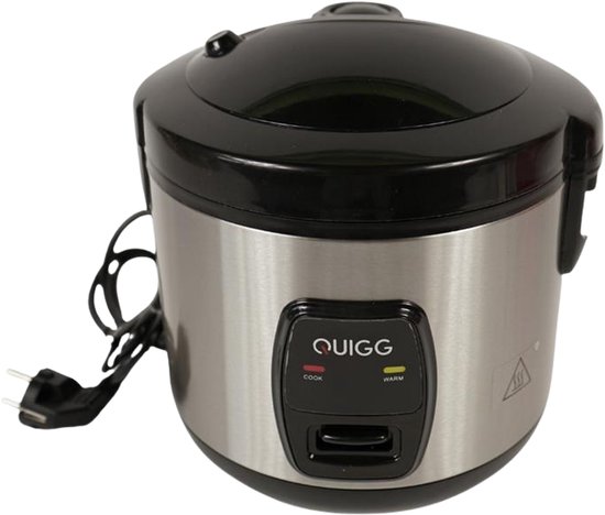 Quigg Rijstkoker – 1 Liter - Inclusief Stoominzet, Lepel & Maatbeker – Rijstkokers - 5 porties - Warmhoudfunctie – 400 Watt - Uitneembare Kom met Anti-aanbaklaag – Compact Keukenapparaat 23 cm – Rijstkoker klein - Zilver